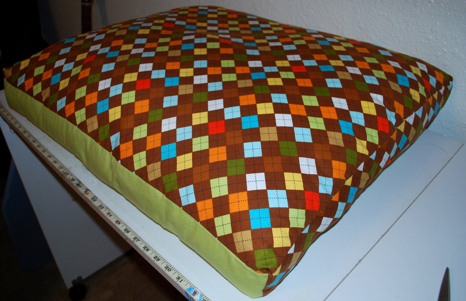 Brown and Sage Argyle dog cat Pet Bed