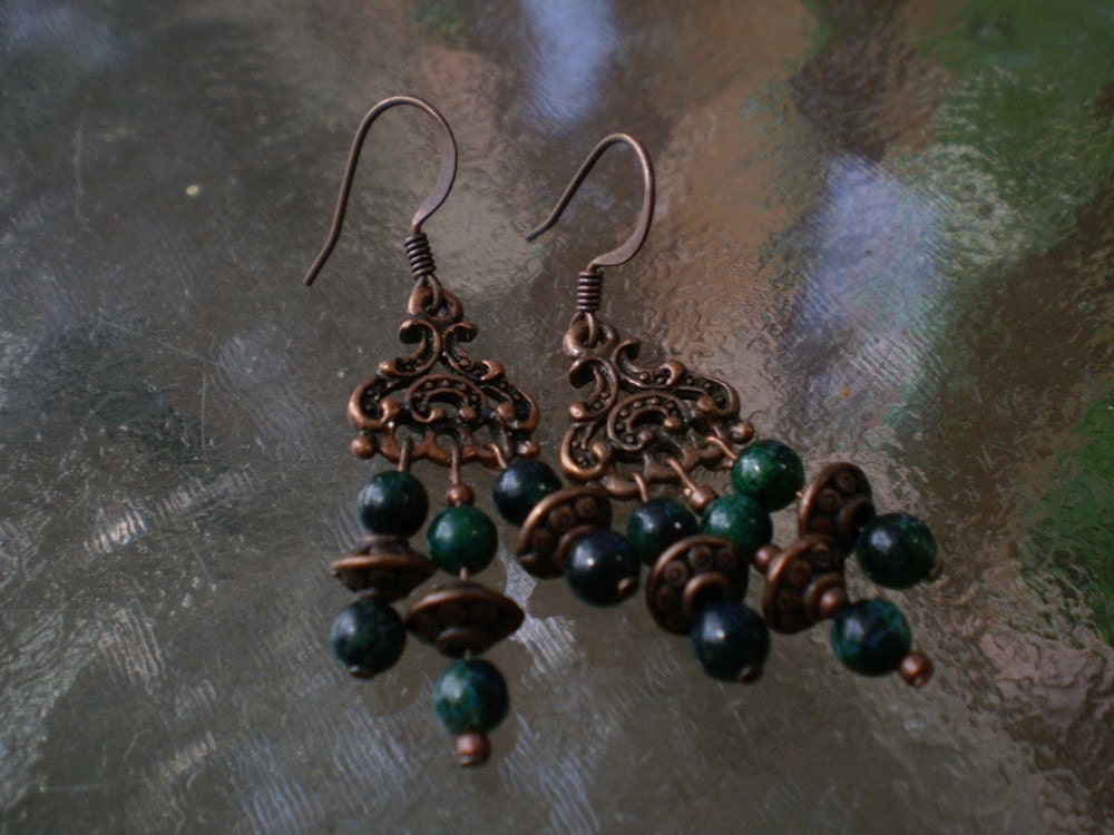 Australian Jasper and Copper Chandelier Earrings