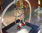 Metallic Bronze Pearl Circle Earrings Wire Wrapped Dangle