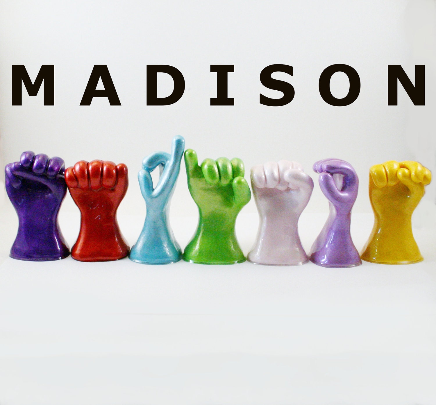 Shiny Sign Language Sculptures - Any Seven Letter Name or Word in ASL- You Choose Letters and Colors