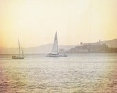 San Francisco Photography, California, Ocean, Boats, Vintage Inspired, Wall Decor, Sunset, White - The Boats