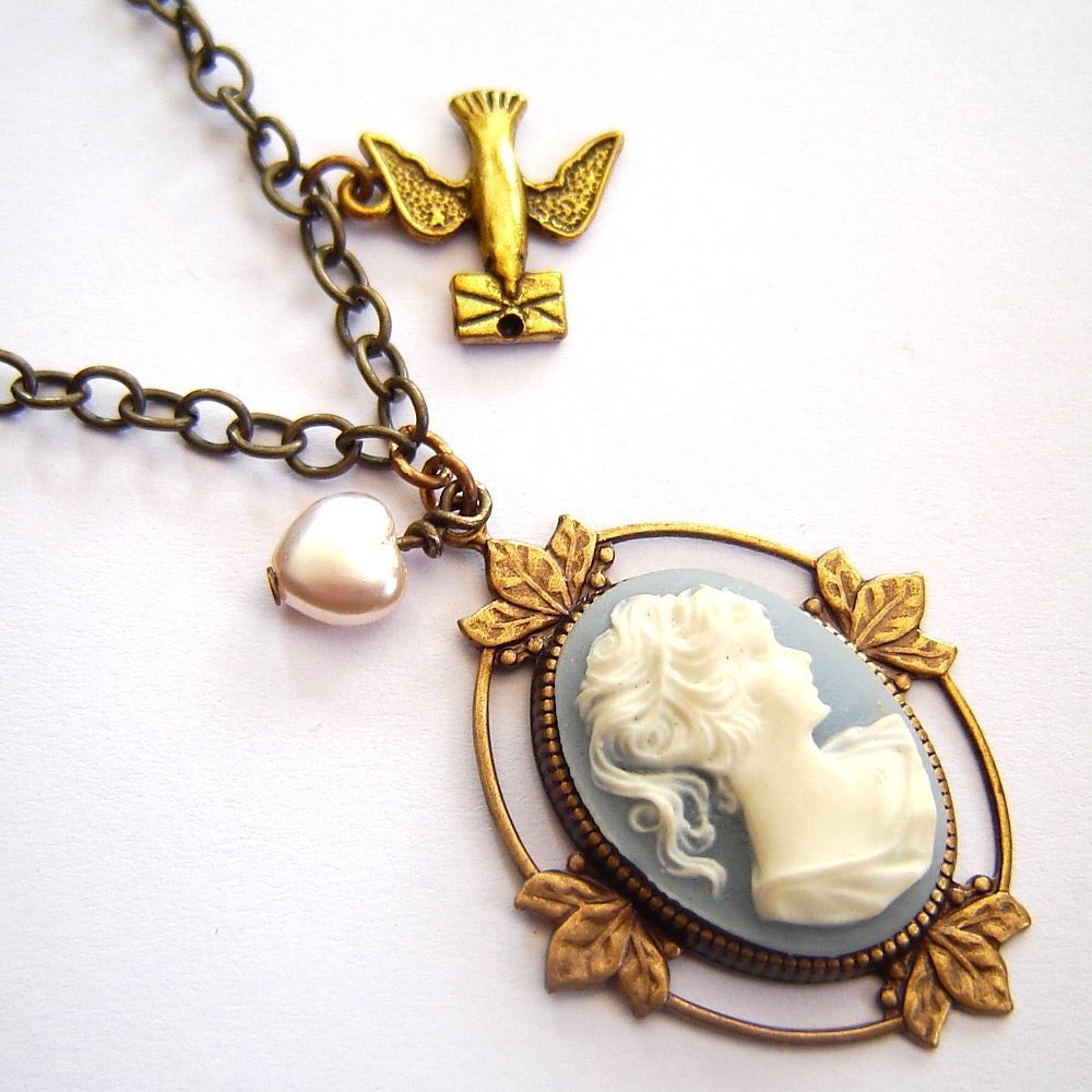 Cameo Brass Bird Charm Necklace