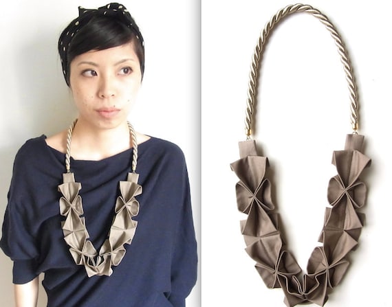 Origami Hana Rope Necklace -  Light Brown