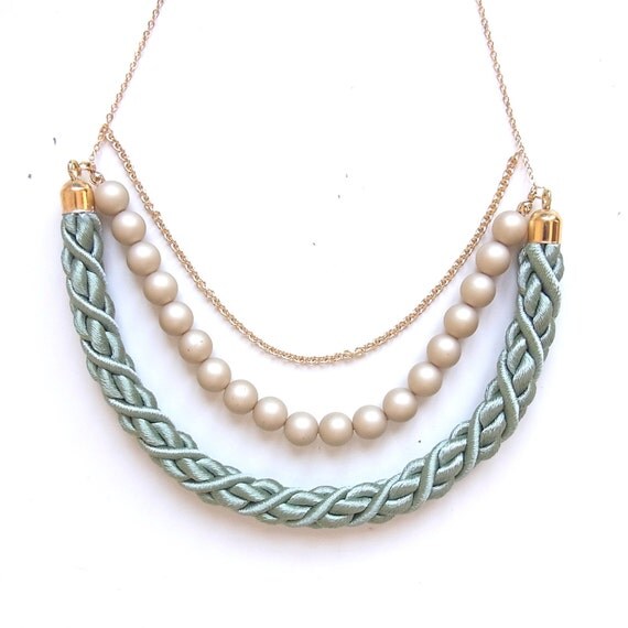 Crescent Moon Rope Necklace - Mint Green
