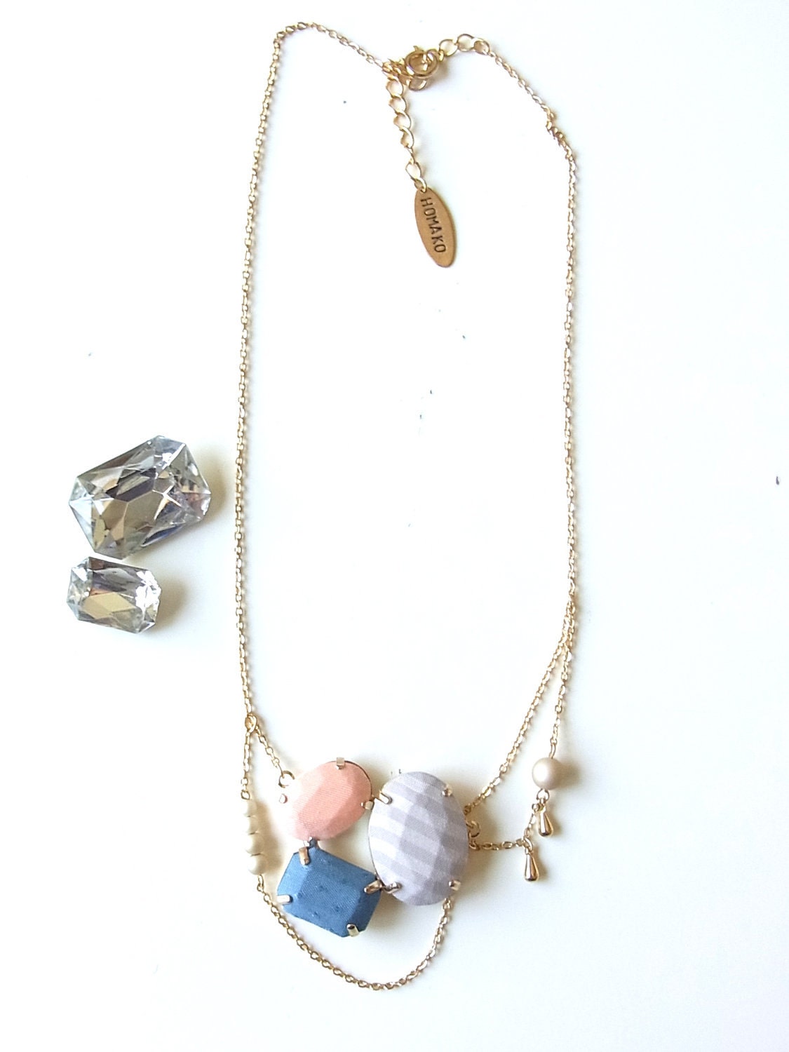 LAST ONE - Fabric  3 Jewel Necklace - B