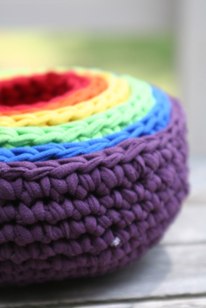 roygbiv nesting bowls, made from crocheted up-cycled t-shirts by yourmomdesigns (rts) waldorf, montessori play