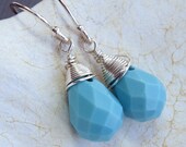 Robin Egg Blue Turquoise Faceted Briolette and Sterling Silver Earrings - Florence