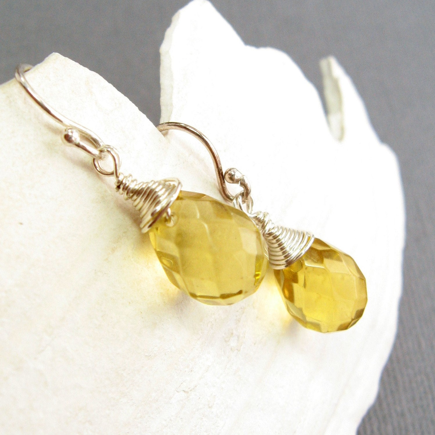 Golden Yellow Citrine Faceted Briolette and Sterling Silver Earrings - Florence