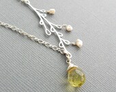 Citrine Droplet and Keishi Pearl Branch Necklace - Laurel