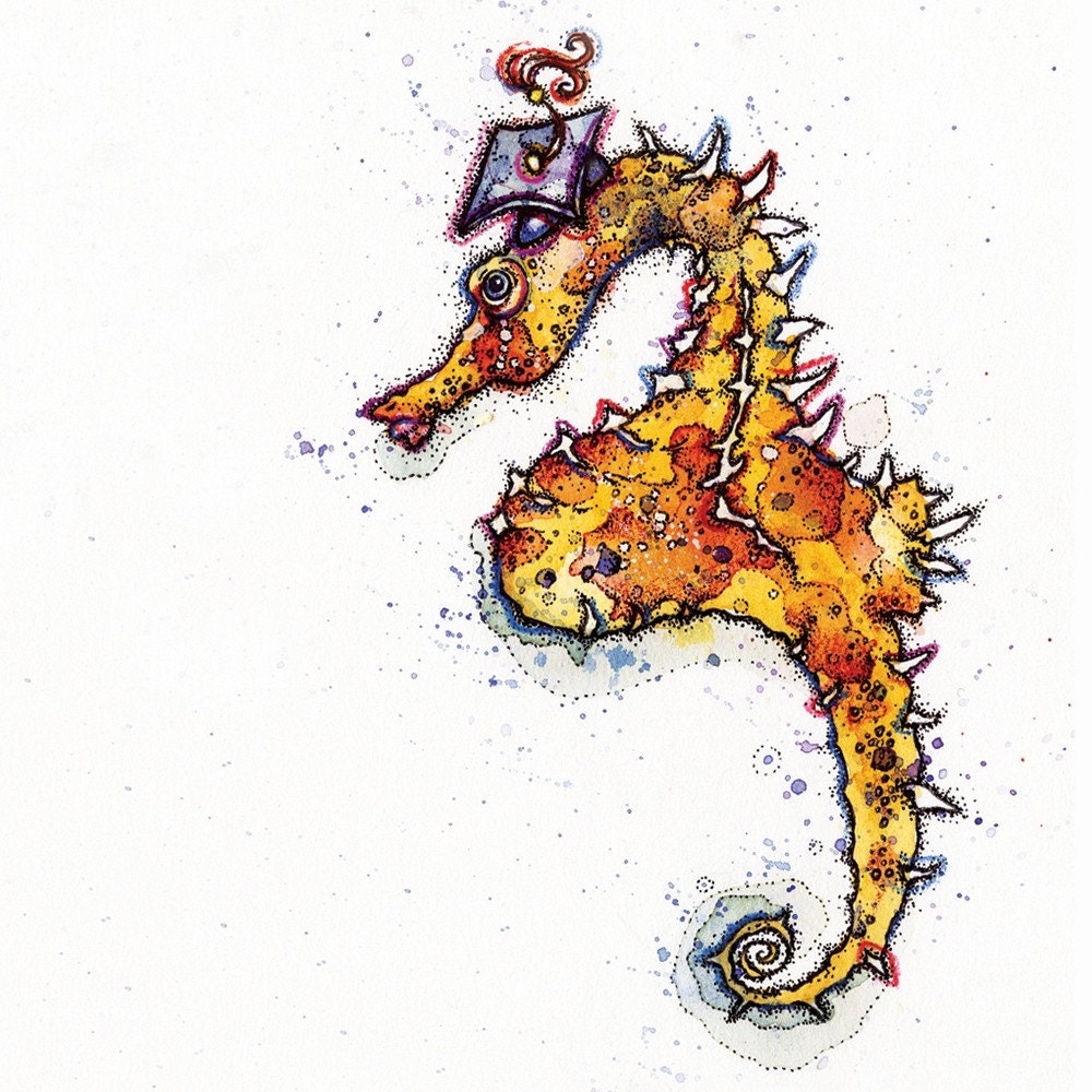 Seahorse Greeting Card - Graduation // Blank Illustrated Animal Friendship Grad Graduation Gift Card 4" x 6"