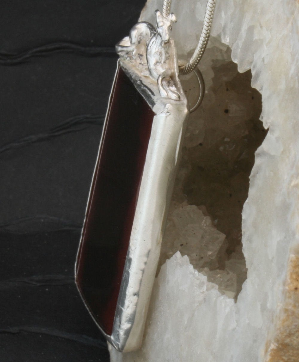 Carnelian stone and sterling silver greyhound pendant