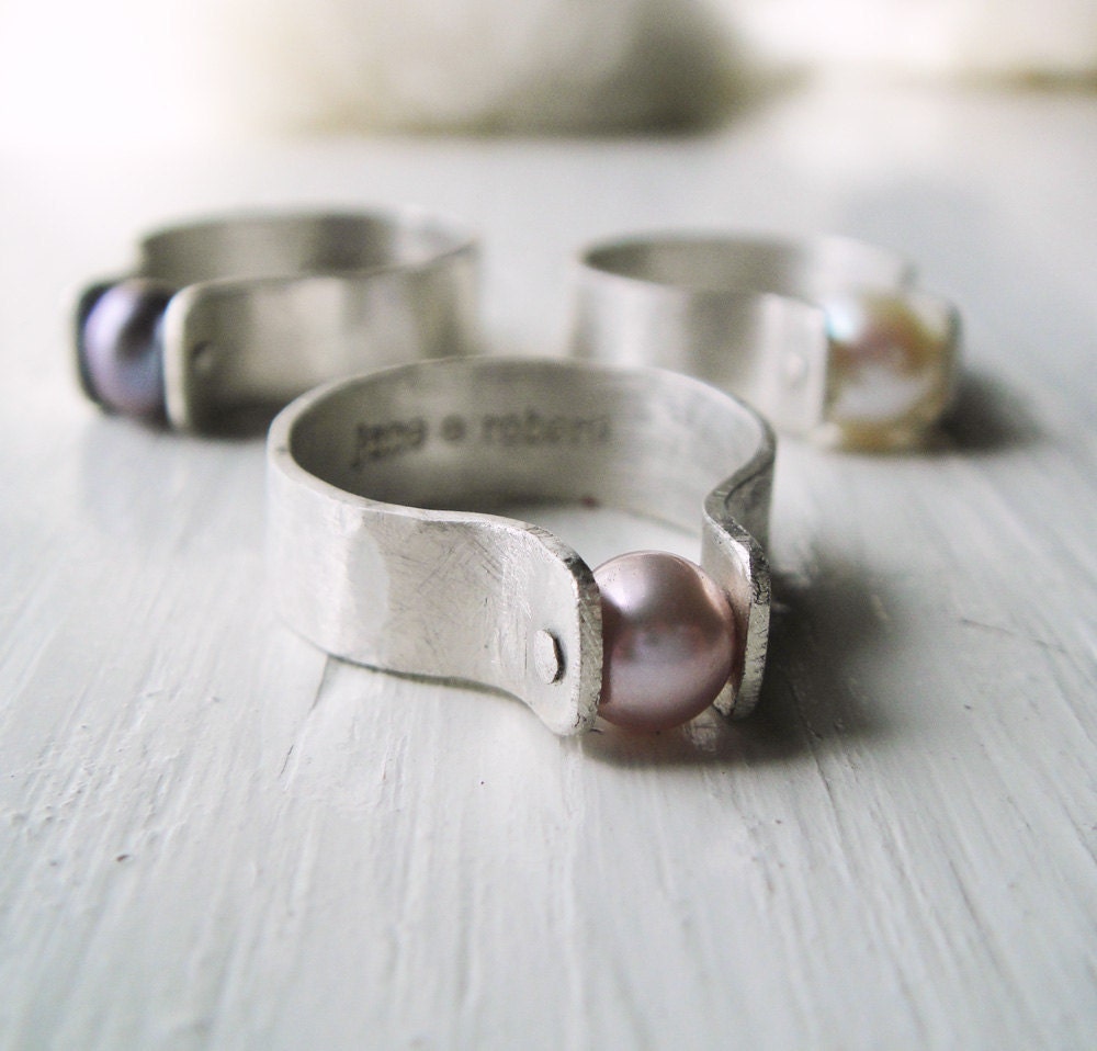 Pretty in Pink -- Pastel Pink Pearl Rivet Ring -- Genuine Cultured Pearl