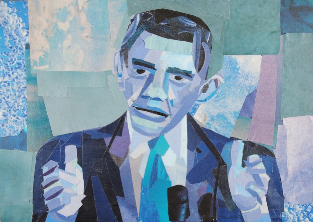 Blue Barack Obama, 5x7 ORIGINAL COLLAGE ART
