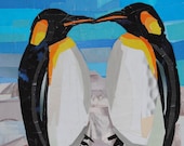 When Penguins Find Love, 7x5 inch ORIGINAL COLLAGE ART