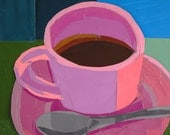 Pink Coffee Cup, 7x5 inch ORIGINAL COLLAGE