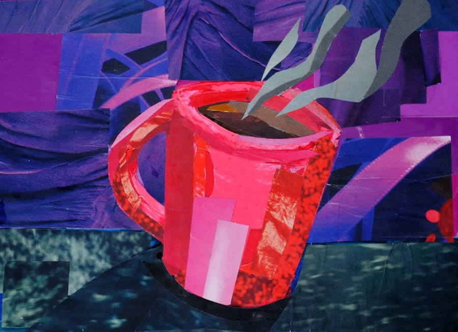 Red Coffee Cup, 5x7 inch ORIGINAL COLLAGE ART