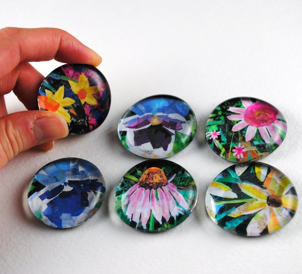 Flower Bubble Magnets, Set of 6