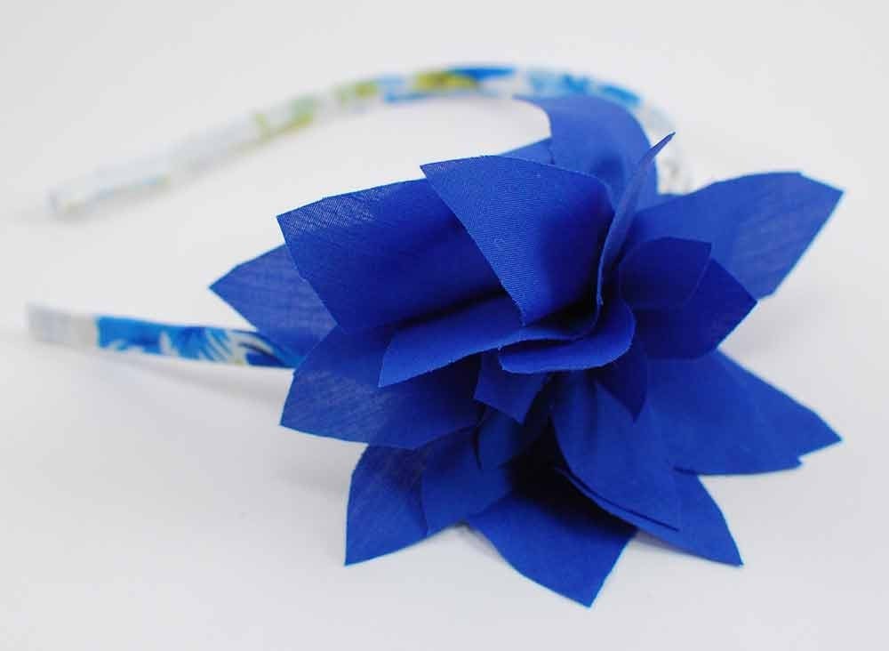 Royal blue flower headband with recycled summer floral fabric
