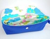 Clutch handbag- royal blue and bright 80's floral lining wristlet purse