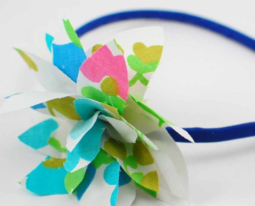 50 percent off sale- Headband- flower neon floral royal blue wrapped metal