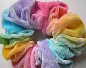 Sumptuous SILK VELVET Scrunchie, hand dyed, soft for hair, pastel rainbow