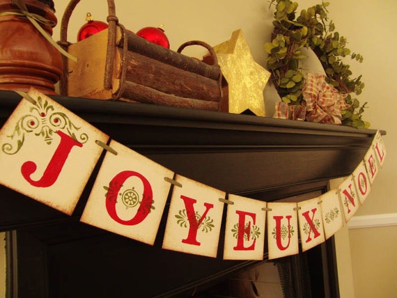 christmas decorations JOYEUX NOEL painted banner garland sign Il_570xn
