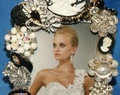 Black Tie Cameo Rhinestone Embellished Picture Frame OOAK