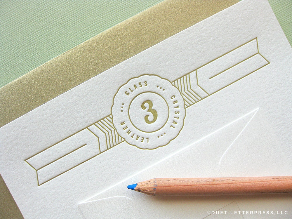 letterpress third anniversary card