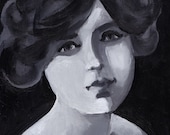 Vintage lady / Original painting  vintage painting - wall art- wall decor- home decor - black and white painting