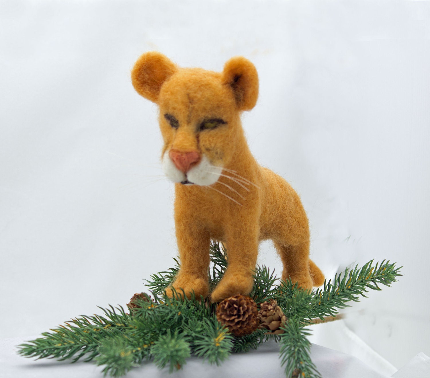 Needle Felted Mountain Lion Wool Art Collectible