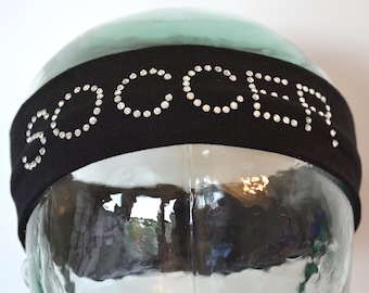 Custom "SOCCER" Rhinestone Studded Stretch Headband