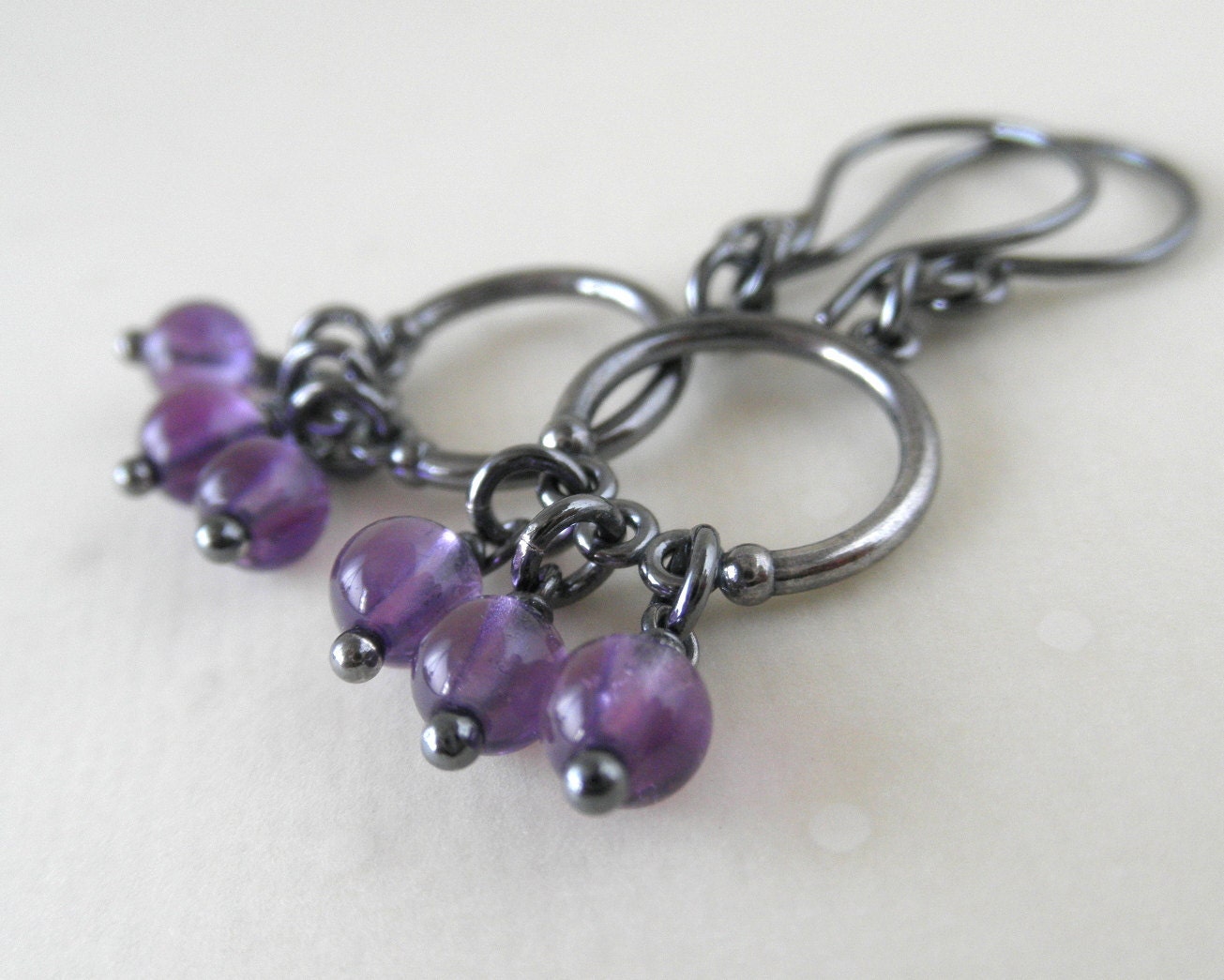 Amethyst Sterling Silver Earrings. Oxidized Small Chandelier with Purple Stones -Zoe-