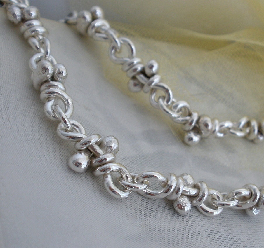 Sterling Silver Knots Necklace. Knot Link. Linked Sturdy Handmade Chain. Rustic Links. 18" -Ra-