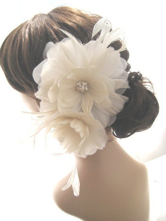 Wedding Feather Flower Bridal Hair Accessory Clip - EVANGELINE