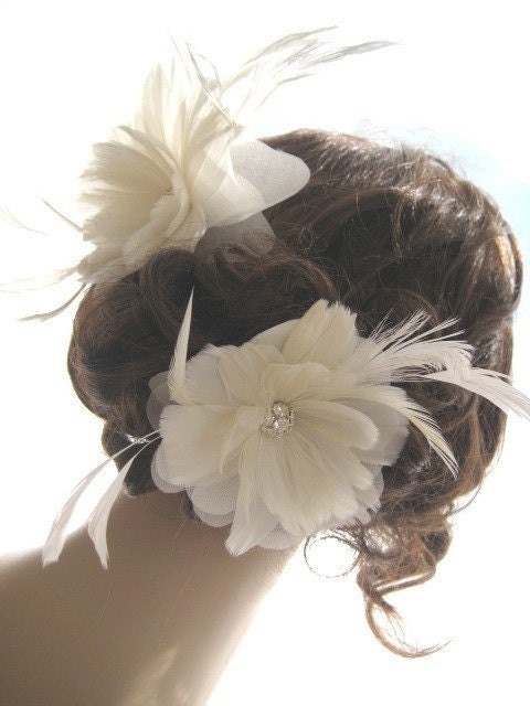 Wedding Feather Flower Bridal Hair Accessory Clip - EVANGELINE