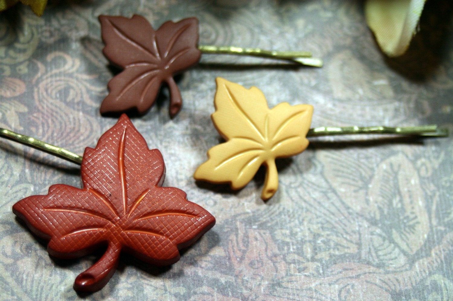 Falling Leaves 3 Pck Brass Bobby Pins Hair