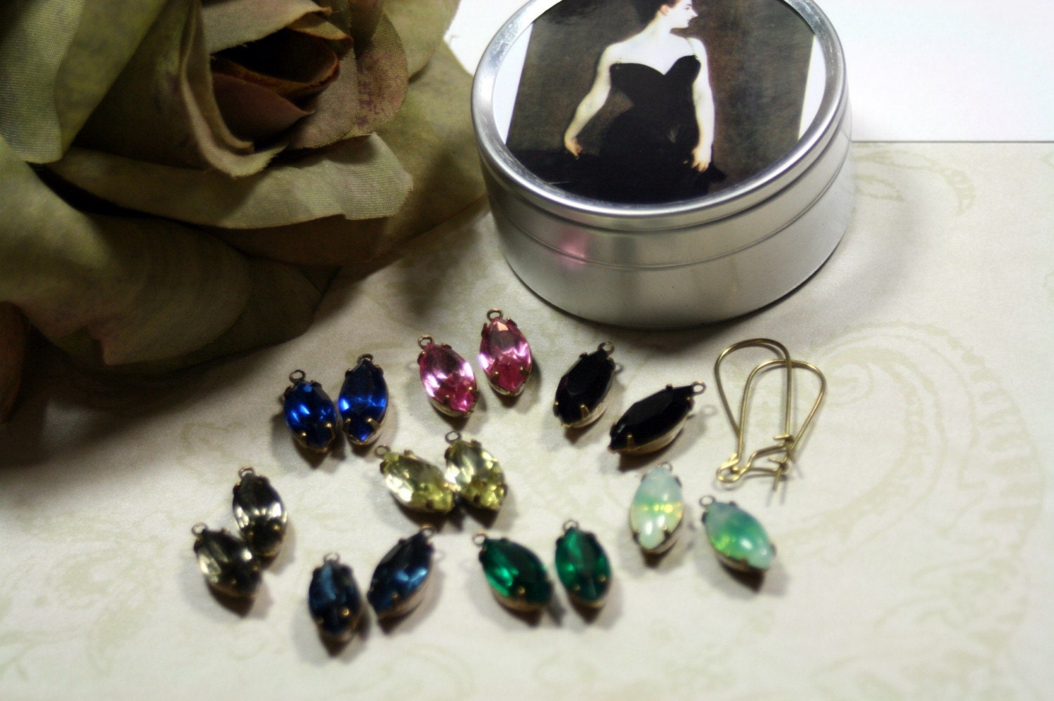 Bella Femme Collection of 8 Pairs of Vintage Estate Rhinestone Earrings in a Collector Tin