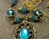 Chantilly Gold n Teal Bejeweled Necklace