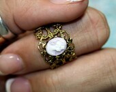M'Lady Elegant Vintage Cameo Filigree Ring Lavender Adjustable Scroll