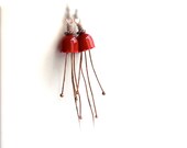 Red Vintage Enamel Tulip, Copper Stamen- Beaded Earrings - Liliales -Jewellery