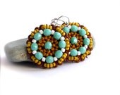 Mustard Aqua Sienna Patina Brass - Beadwoven Earrings -Boho Chic - Colorful -Jewellery