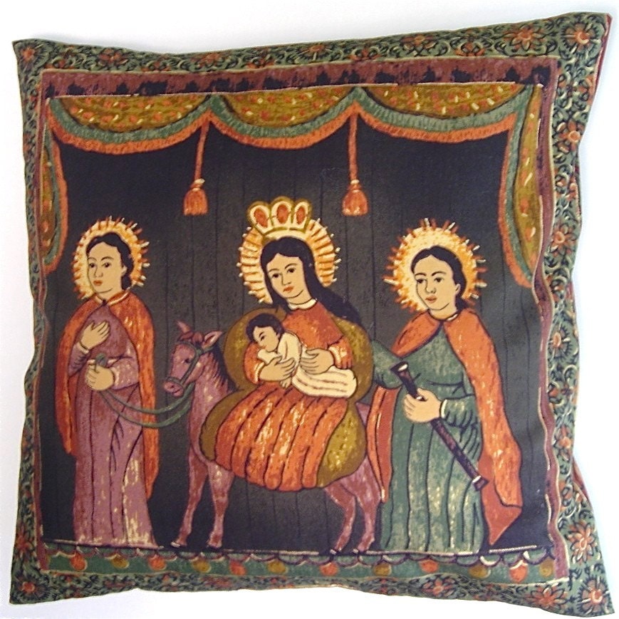 Nativity Pillow Cover, Forest Green
