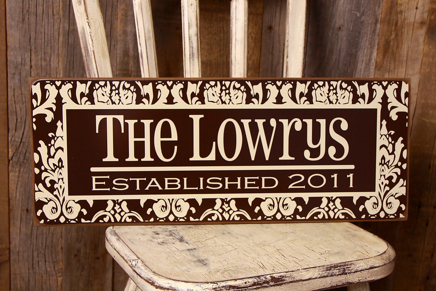 Beautiful damask sign - Custom, personalized sign - HOLIDAY, wedding, anniversary, bridal shower