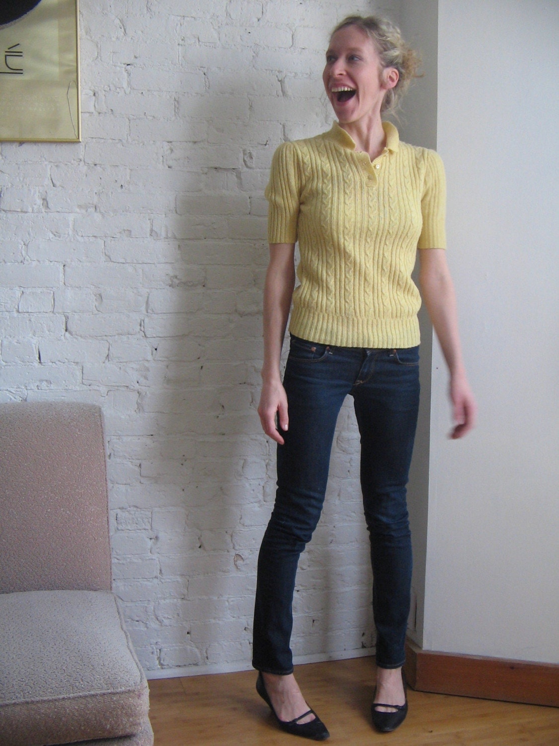 lovely yellow vintage sweater (S M)