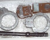 Chocolate Police Handcuffs Badge Night Stick and Walkie Talkie 5 piece Gift Set