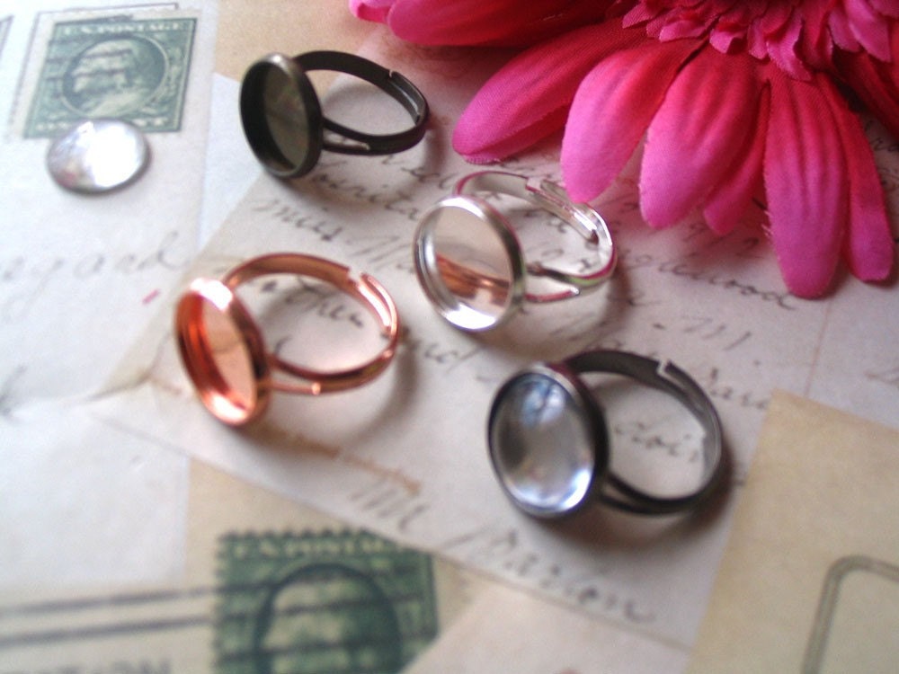20 Adjustable Rings with Glass Inserts.  Mix and Match your colors