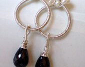 Circle Drop Earrings  (Black Spinel and Pearl)