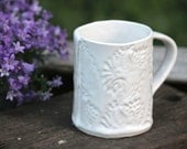 White Patterned Lace Damask Mug or Teacup