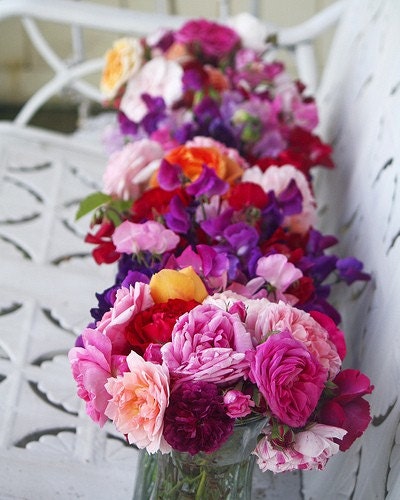 Vibrant Sweet Pea and English Rose Bouquets -  8 x 10 Photography Print - dolcechic