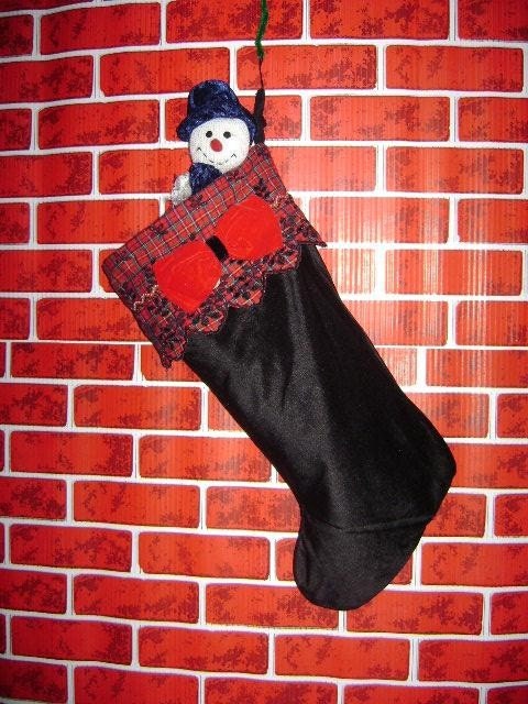 Red/Black Brushed-Suede Christmas Stocking - Plaid Eyelet, Velvet Trim.  CLEARANCE.  Ready to Ship.